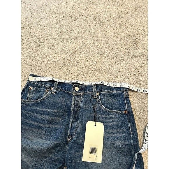 Levi's 501 Premium Cut Off Denim Medium Blue Stretch Jeans Shorts Women's 29 - Picture 7 of 9